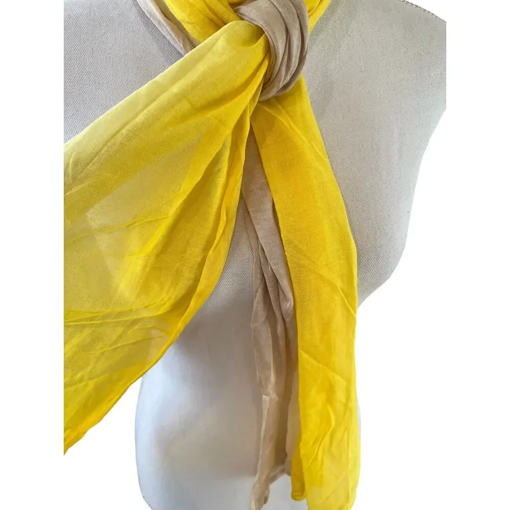 Talbots Lightweight Cotton Travel Scarf Yellow Tan Ombre